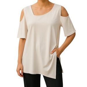 Sympli Grand White Jersey Knit Asymmetrical Tunic Top O/G